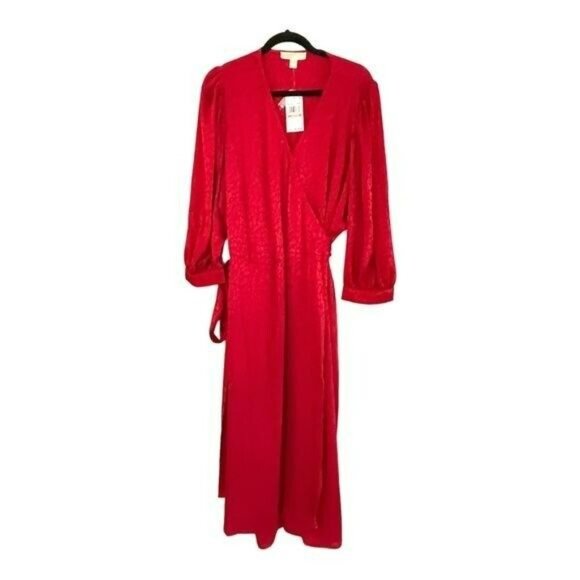 Michael Kors $175 Red Wrap Cheetah Half Sleeves Midi Dress Size XS - Picture 3 of 4